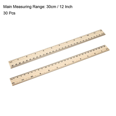 Harfington Wood Ruler 30cm 12 Inch 2 Scale Office Rulers Wooden Measuring Ruler 30pcs