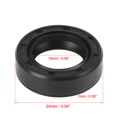 Harfington 15mm x 24mm x 7mm Rubber Double Lip TC Oil Shaft Seal