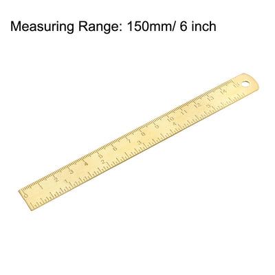 Harfington Straight Ruler 150mm 6 Inch Brass Measuring Tool with Hanging Hole 2pcs