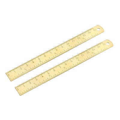 Harfington Straight Ruler 150mm 6 Inch Brass Measuring Tool with Hanging Hole 2pcs