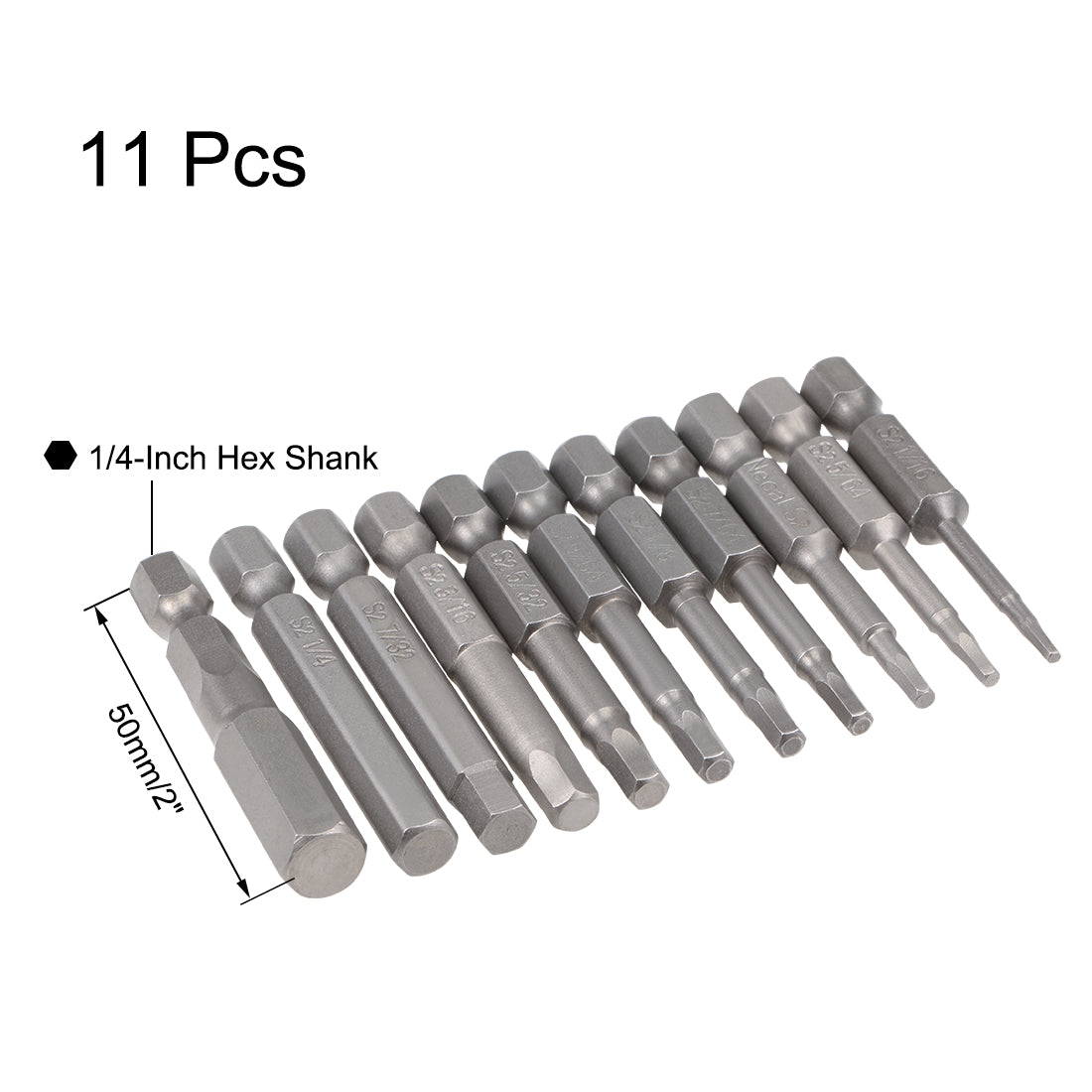 Harfington 1/16-5/16 Inch Hex Head Screwdriver Bit Set, 1/4 Inch Hex Shank S2 Steel Magnetic 2 Inch Long Drill Bits, 11 Piece