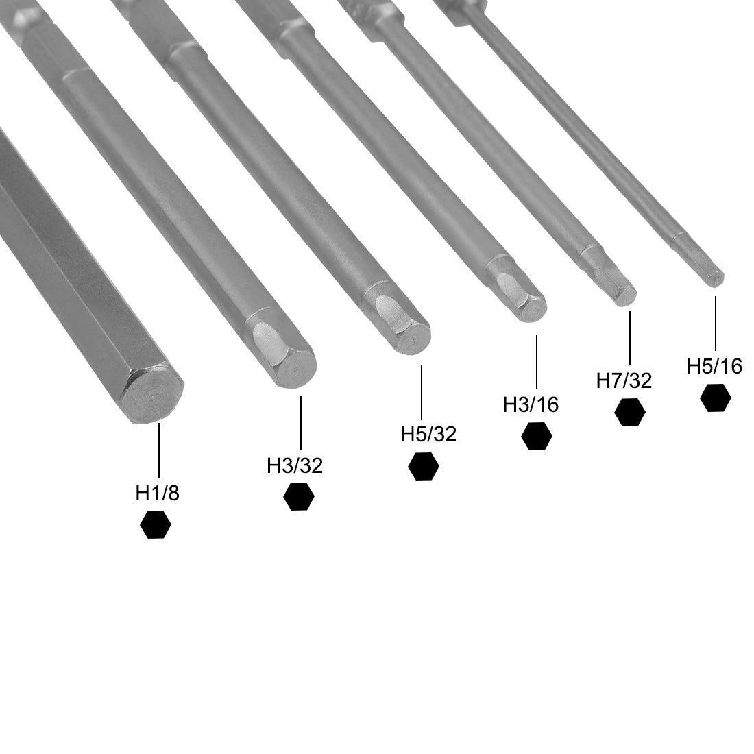 Harfington 1/8-5/16 Inch Hex Head Screwdriver Bit Set, 1/4 Inch Hex Shank S2 Steel Magnetic 2 Inch Long Drill Bits, 6 Piece