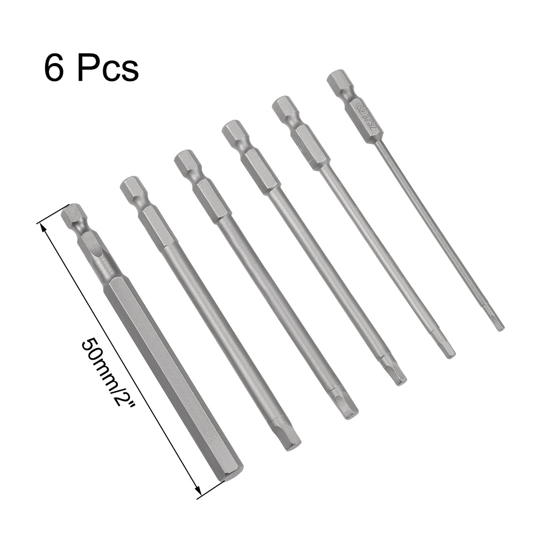 Harfington 1/8-5/16 Inch Hex Head Screwdriver Bit Set, 1/4 Inch Hex Shank S2 Steel Magnetic 2 Inch Long Drill Bits, 6 Piece