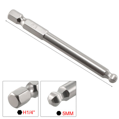 Harfington 5 Pcs H5 (5mm) Ball End Screwdriver Bits, S2 Steel Magnetic 2.95 Inch Long Drill Bit with 1/4 Inch Hex Shank