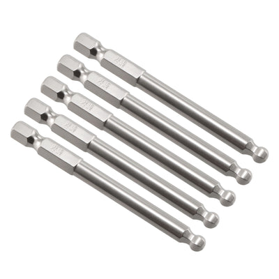 Harfington 5 Pcs H5 (5mm) Ball End Screwdriver Bits, S2 Steel Magnetic 2.95 Inch Long Drill Bit with 1/4 Inch Hex Shank