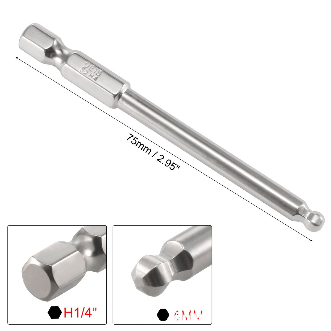 Harfington 5 Pcs H4 (4mm) Ball End Screwdriver Bits, S2 Steel Magnetic 2.95 Inch Long Drill Bit with 1/4 Inch Hex Shank