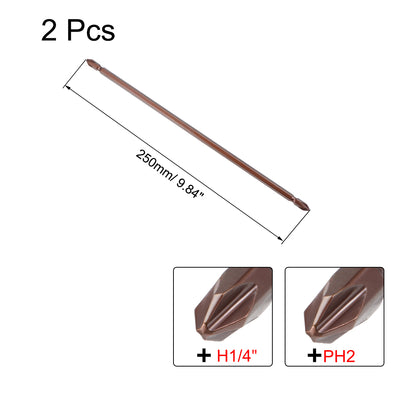 Harfington 2 Pcs PH2 Magnetic Phillips Double Head Screwdriver Bits, 1/4 Inch Hex Shank 9.84-inch Length S2 Power Tool
