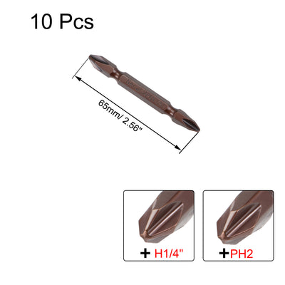 Harfington 10 Pcs PH2 Magnetic Phillips Double Head Screwdriver Bits, 1/4 Inch Hex Shank 2.56-inch Length S2 Power Tool