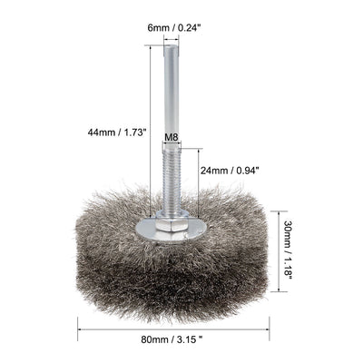 Harfington 80mm Wire Wheel Brush Bench Stainless Steel Crimped Wire with 1/4-Inch Shank 3 Pcs