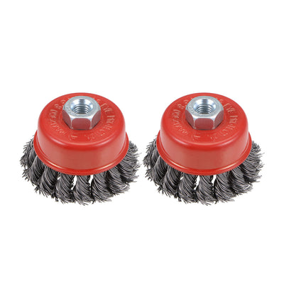 Harfington 2-1/2-Inch Wire Cup Brush Twist Knotted Crimped Steel with M10 Threaded Hole 2 Pcs