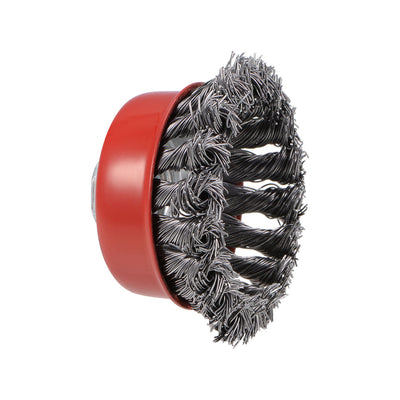 Harfington 3-Inch Wire Cup Brush Twist Knotted Crimped Steel with M10 Threaded Hole
