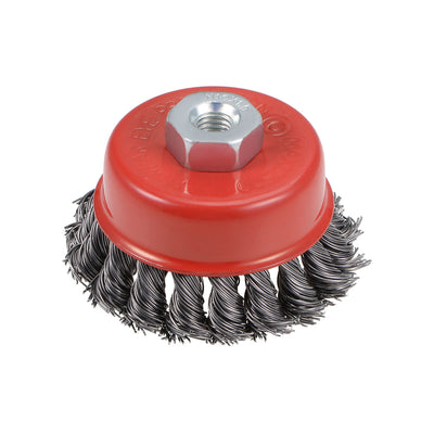 Harfington 3-Inch Wire Cup Brush Twist Knotted Crimped Steel with M10 Threaded Hole