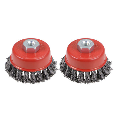 Harfington 3-Inch Wire Cup Brush Twist Knotted Crimped Steel with M10 Threaded Hole 2 Pcs