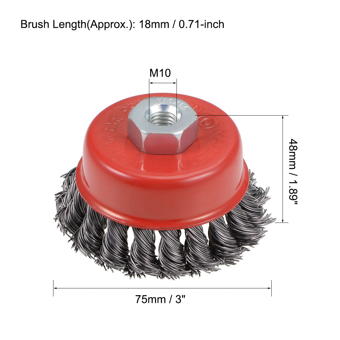 Harfington 3-Inch Wire Cup Brush Twist Knotted Crimped Steel with M10 Threaded Hole 3 Pcs