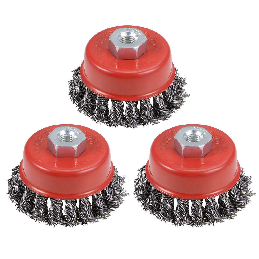 Harfington 3-Inch Wire Cup Brush Twist Knotted Crimped Steel with M10 Threaded Hole 3 Pcs