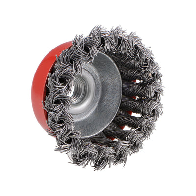Harfington 3-Inch Wire Cup Brush Twist Knotted Crimped Steel with Threaded Hole for Grinder