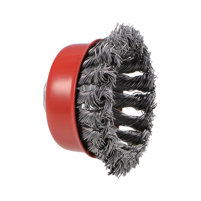 Harfington 3-Inch Wire Cup Brush Twist Knotted Crimped Steel with Threaded Hole for Grinder