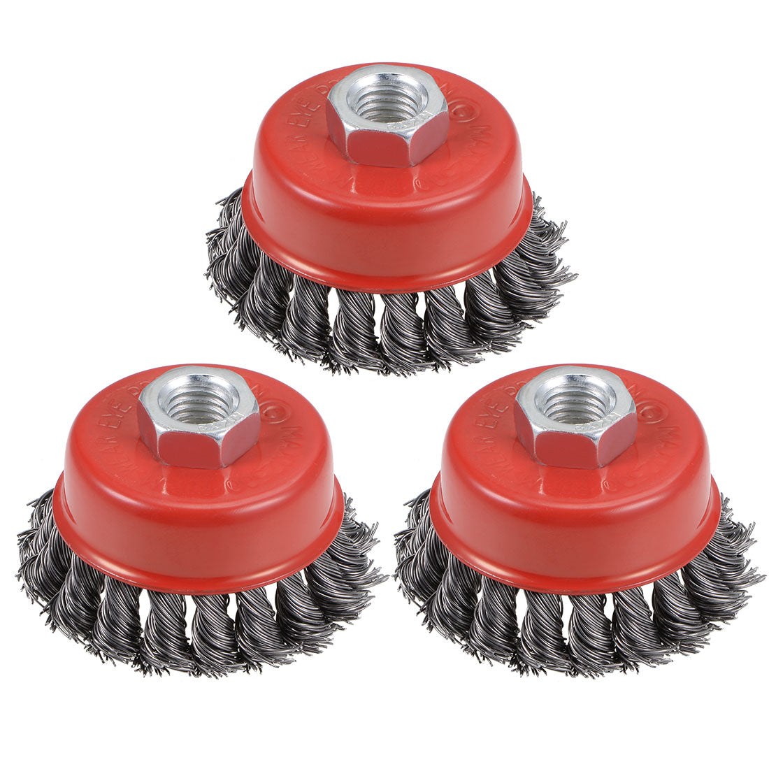 Harfington 3-Inch Wire Cup Brush Twist Knotted Crimped Steel with Threaded Hole for Grinder 3 Pcs