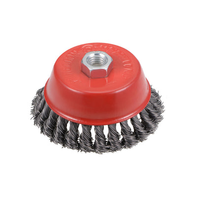 Harfington 4-Inch Wire Cup Brush Twist Knotted Crimped Steel with M14 Threaded Hole