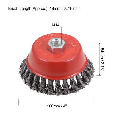 Harfington 4-Inch Wire Cup Brush Twist Knotted Crimped Steel with M14 Threaded Hole 2 Pcs
