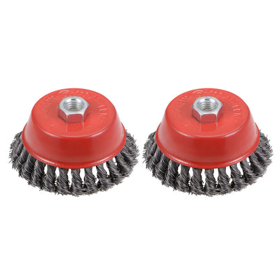 Harfington 4-Inch Wire Cup Brush Twist Knotted Crimped Steel with M14 Threaded Hole 2 Pcs
