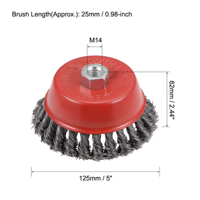Harfington 5-Inch Wire Cup Brush Twist Knotted Crimped Steel with M14 Threaded Hole 2 Pcs
