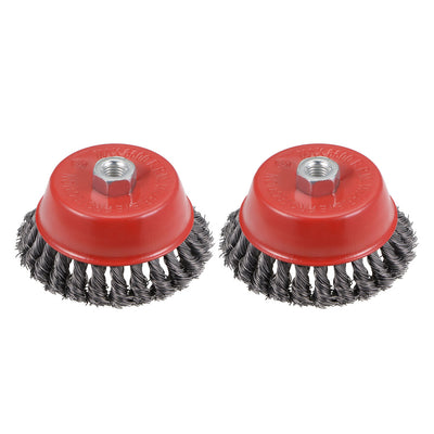 Harfington 5-Inch Wire Cup Brush Twist Knotted Crimped Steel with M14 Threaded Hole 2 Pcs