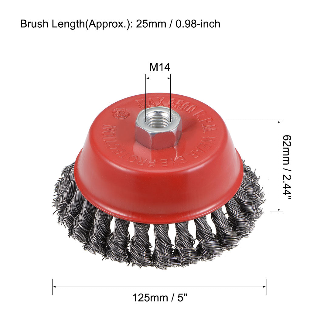 Harfington 5-Inch Wire Cup Brush Twist Knotted Crimped Steel with M14 Threaded Hole 3 Pcs