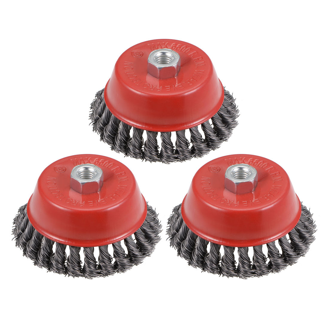 Harfington 5-Inch Wire Cup Brush Twist Knotted Crimped Steel with M14 Threaded Hole 3 Pcs