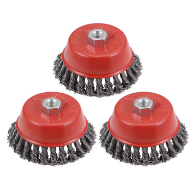 Harfington 5-Inch Wire Cup Brush Twist Knotted Crimped Steel with M14 Threaded Hole 3 Pcs