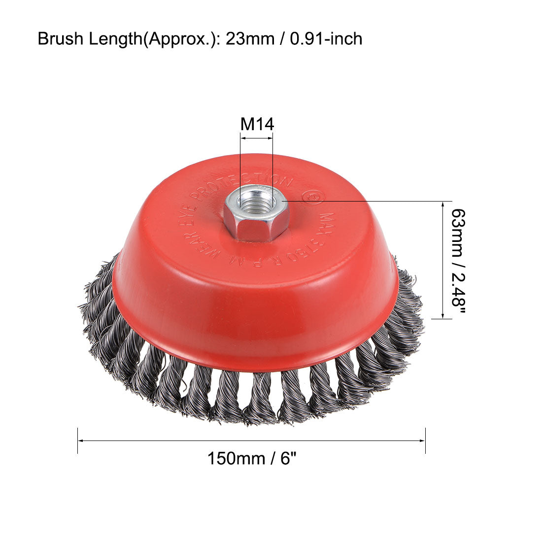 Harfington 6-Inch Wire Cup Brush Twist Knotted Crimped Steel with M14 Threaded Hole 3 Pcs