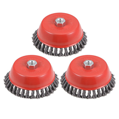 Harfington 6-Inch Wire Cup Brush Twist Knotted Crimped Steel with M14 Threaded Hole 3 Pcs