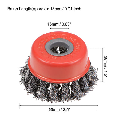 Harfington 2-1/2-Inch Wire Cup Brush Twist Knotted Crimped Steel with 5/8-Inch Arbor Hole 2 Pcs