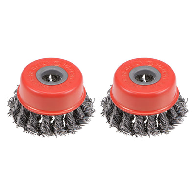 Harfington 2-1/2-Inch Wire Cup Brush Twist Knotted Crimped Steel with 5/8-Inch Arbor Hole 2 Pcs