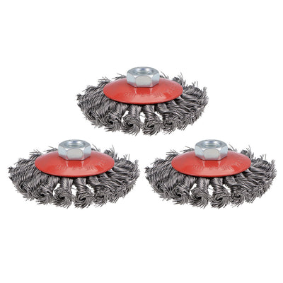 Harfington 100mm Wire Cup Brush Twist Knotted Crimped Steel with M14 Threaded Hole 3 Pcs