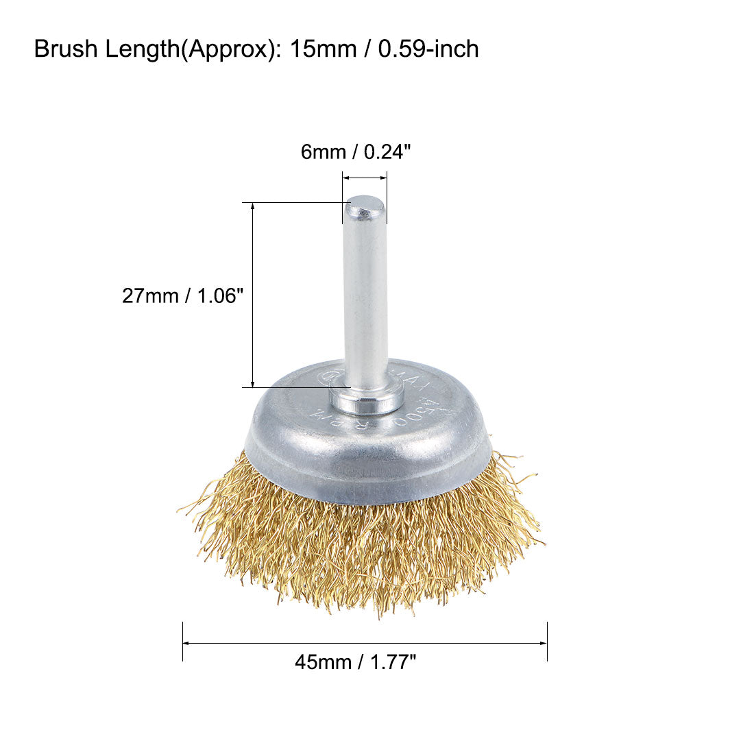 Harfington 45mm Wire Cup Brush Brass Plated Crimped Steel with 1/4-inch Shank 5 Pcs