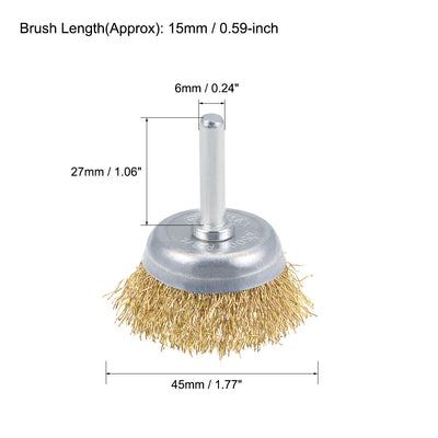 Harfington 45mm Wire Cup Brush Brass Plated Crimped Steel with 1/4-inch Shank 5 Pcs