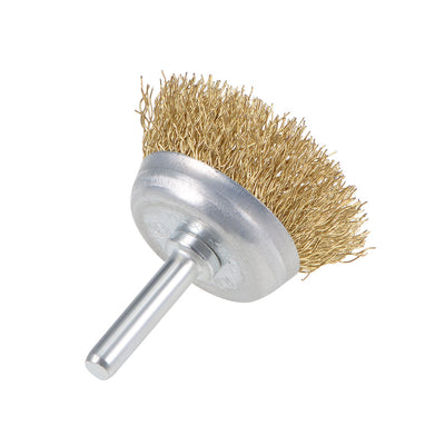 Harfington 45mm Wire Cup Brush Brass Plated Crimped Steel with 1/4-inch Shank 5 Pcs