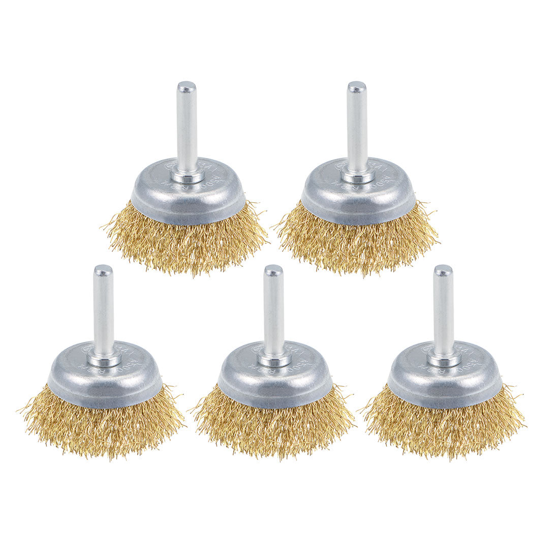 Harfington 45mm Wire Cup Brush Brass Plated Crimped Steel with 1/4-inch Shank 5 Pcs