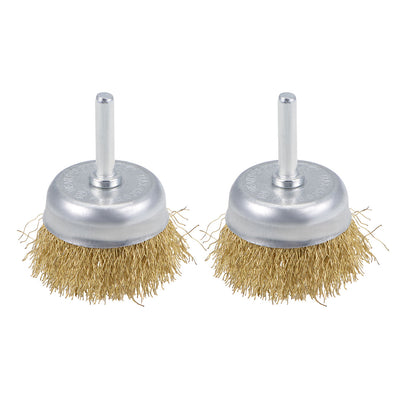 Harfington 2-Inch Wire Cup Brush Brass Plated Crimped Steel with 1/4-inch Shank 2 Pcs