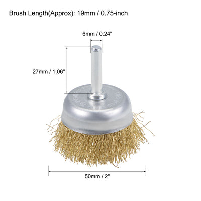 Harfington 2-Inch Wire Cup Brush Brass Plated Crimped Steel with 1/4-inch Shank 10 Pcs