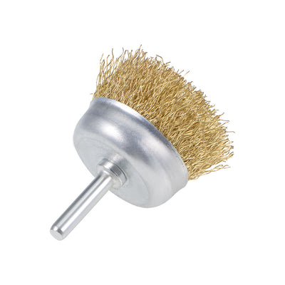 Harfington 2-Inch Wire Cup Brush Brass Plated Crimped Steel with 1/4-inch Shank 10 Pcs