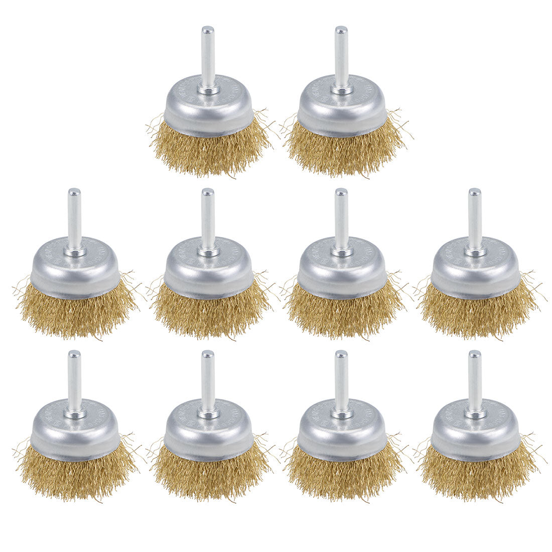 Harfington 2-Inch Wire Cup Brush Brass Plated Crimped Steel with 1/4-inch Shank 10 Pcs