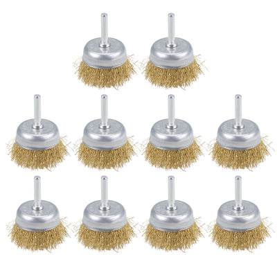 Harfington 2-Inch Wire Cup Brush Brass Plated Crimped Steel with 1/4-inch Shank 10 Pcs