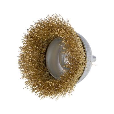 Harfington 2-1/2-Inch Wire Cup Brush Brass Plated Crimped Steel with 1/4-inch Shank 5 Pcs