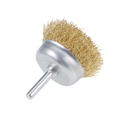 Harfington 2-1/2-Inch Wire Cup Brush Brass Plated Crimped Steel with 1/4-inch Shank 10 Pcs