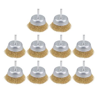 Harfington 2-1/2-Inch Wire Cup Brush Brass Plated Crimped Steel with 1/4-inch Shank 10 Pcs