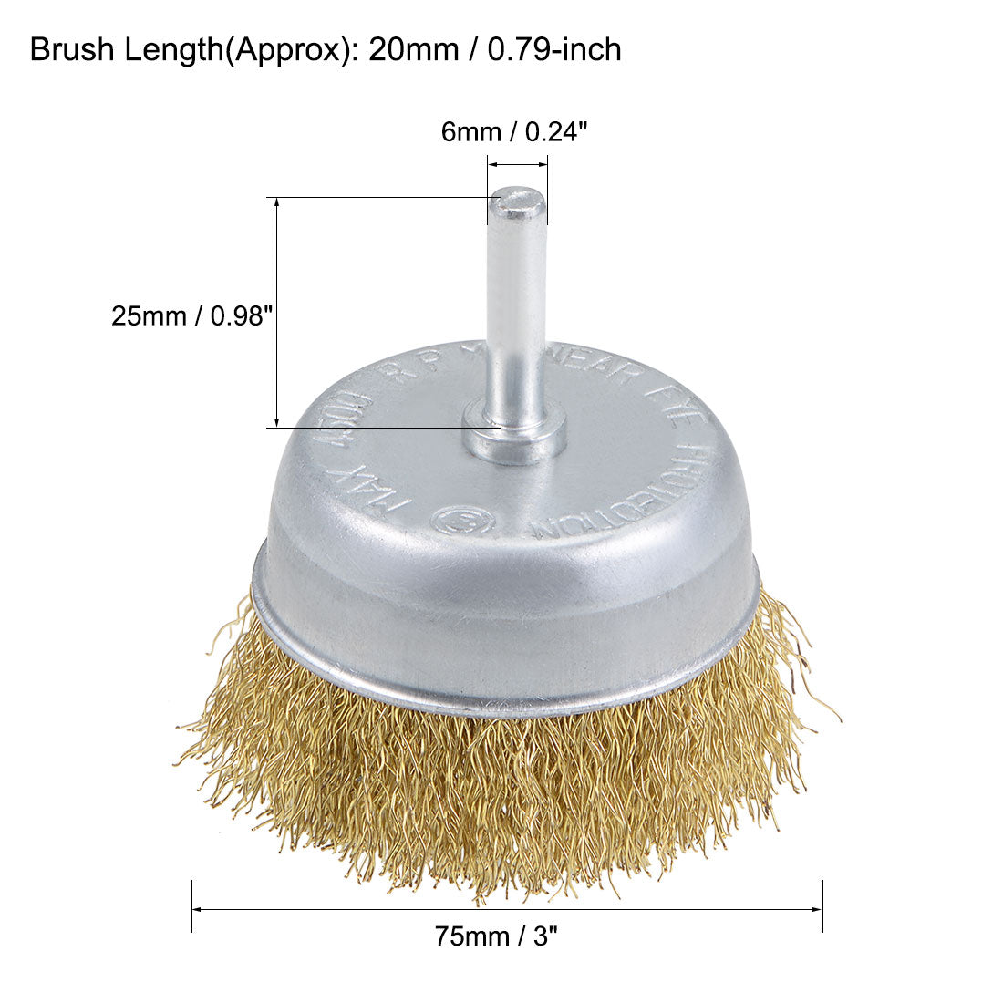 Harfington 3-Inch Wire Cup Brush Brass Plated Crimped Steel with 1/4-inch Shank 10 Pcs