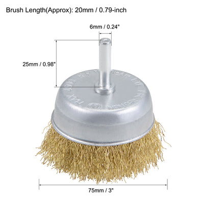 Harfington 3-Inch Wire Cup Brush Brass Plated Crimped Steel with 1/4-inch Shank 10 Pcs