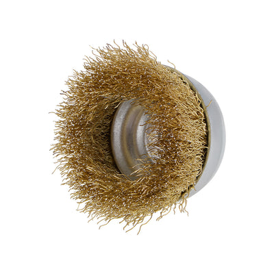 Harfington 3-Inch Wire Cup Brush Brass Plated Crimped Steel with 1/4-inch Shank 10 Pcs